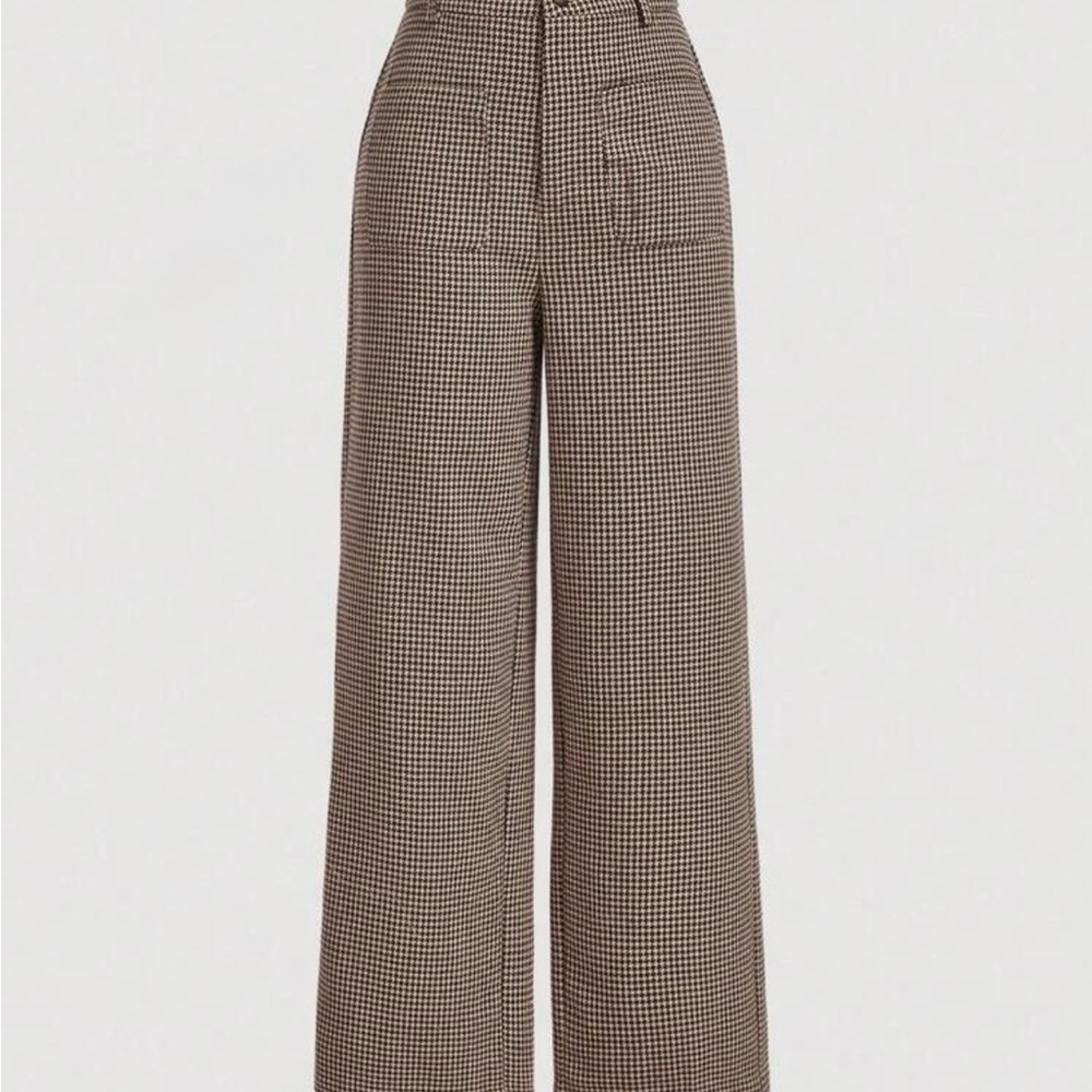 Classic Houndstooth Wide-Leg Pants